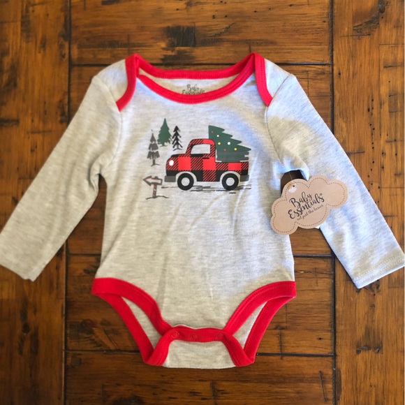 NWT Christmas Onesie Buffalo Plaid Truck & Tree Scene 6M Unisex - Picture 1 of 9